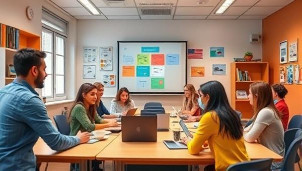 An engaging virtual classroom setting with diverse language learners interacting with each other and a virtual language instructor, using digital tools and interactive resources for immersive language practice, conveying a dynamic and interactive learning environment.