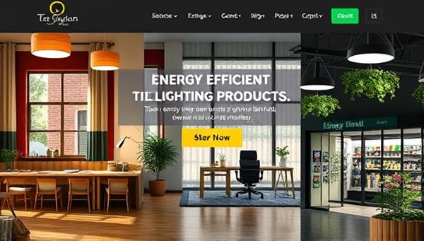 An aesthetically pleasing website banner featuring a range of energy-efficient lighting products in various settings, including a cozy home, a modern office, and a sustainable eco-friendly store, conveying the ambiance and energy savings potential of the products.