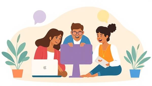 A digital illustration of diverse virtual team members engaging in a collaborative online activity, symbolizing remote teamwork, communication, and unity in a virtual workspace.