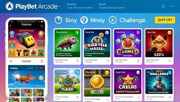 A colorful and dynamic app interface showcasing various mini-games, challenges, and virtual rewards within PlayBet Arcade, illustrating the vibrant and playful gaming environment designed for casual players and betting enthusiasts.