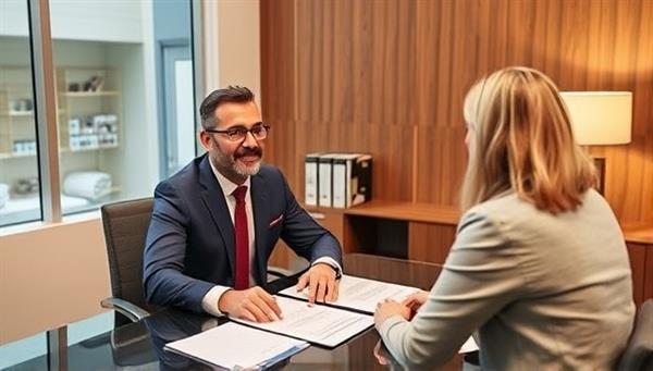 An image of a tax advisor sitting across a desk from a client, discussing tax documents and strategies in a personalized and consultative setting, exuding trust and expertise.
