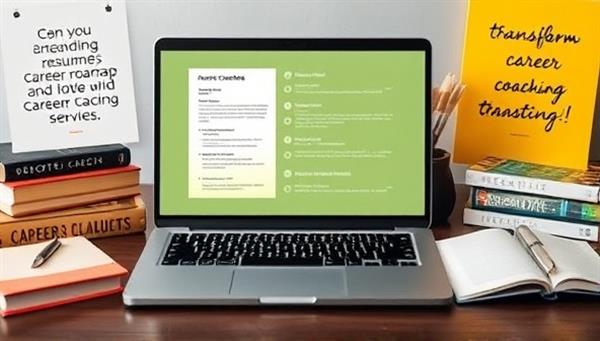 An image of a laptop screen displaying a virtual career coaching session with a professional mentor providing guidance on a resume, career roadmap, and job search strategies, surrounded by career development books, inspirational quotes, and a notepad with career goals, symbolizing the transformative impact of remote career coaching services.