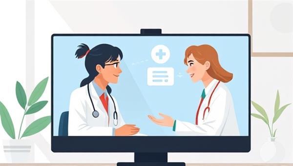 A modern digital illustration showcasing a virtual medical consultation taking place on a computer screen, with a doctor and patient engaging in a professional and empathetic discussion, reflecting the convenience and expertise of online healthcare services.