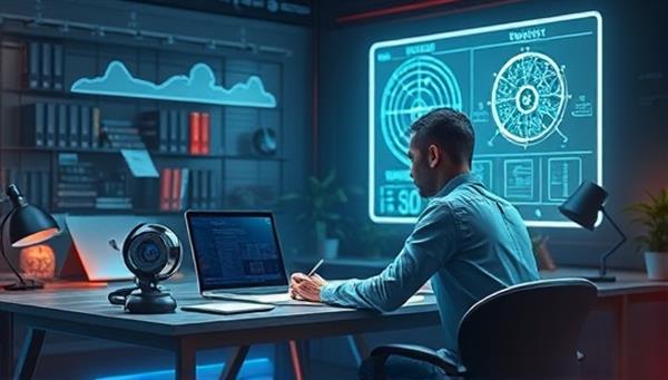 A futuristic workspace with a writer interacting with a holographic AI writing assistant, suggesting creativity and innovation in the writing process.