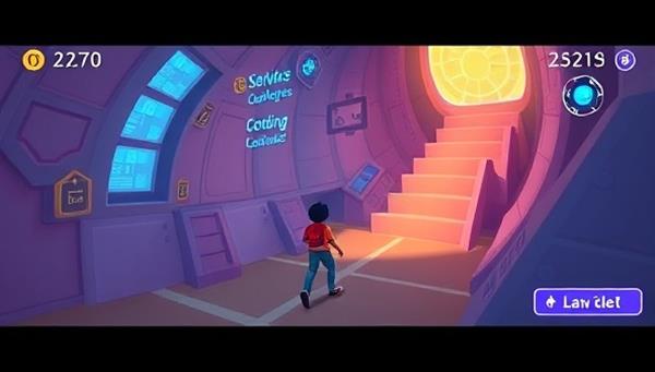 An animated depiction of a user navigating through a virtual coding world, solving puzzles and challenges while earning points and unlocking new levels, highlighting the gamified and interactive nature of CodeQuest.