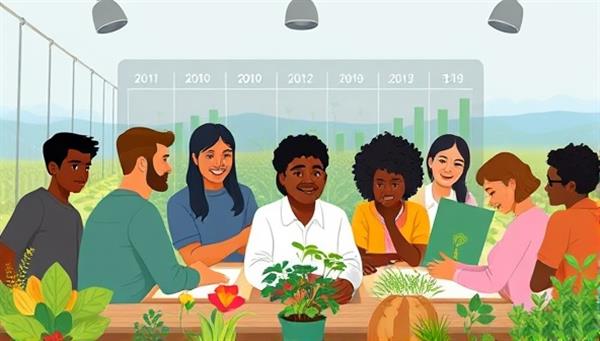 An engaging digital illustration of diverse individuals participating in a virtual agricultural workshop, with animated plant growth timelines, interactive quizzes, and live Q&A sessions, portraying a dynamic and immersive learning environment within FarmSkill Exchange.