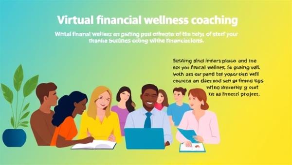 A vibrant and welcoming image of a virtual financial wellness coaching session, featuring a diverse group of individuals engaging in discussions, setting goals, and sharing financial tips, creating a supportive and motivating environment for personal growth.