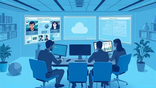 An illustration of game developers and designers collaborating in a virtual workspace within CloudForge Studio, sharing assets, discussing project timelines, and brainstorming ideas, highlighting the seamless and efficient collaboration enabled by the platform for game development teams worldwide.