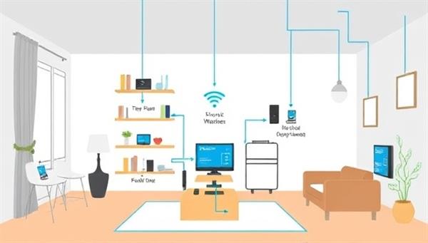 An illustration of a smart home setup with various devices connected and controlled through a central hub, showcasing the ease and convenience of DIY automation kits in modern living spaces.