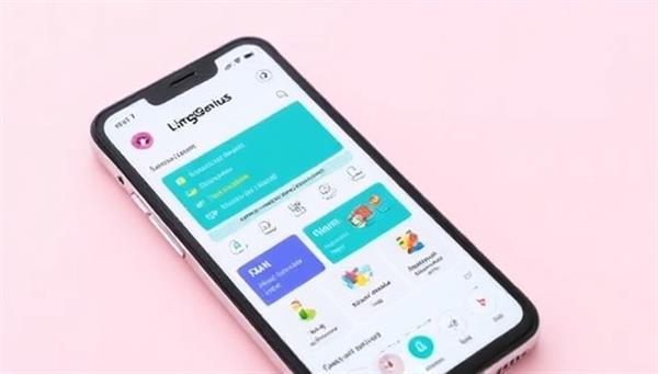 An engaging image of a smartphone displaying the LingoGenius app interface, with colorful language lessons and interactive exercises, highlighting the app