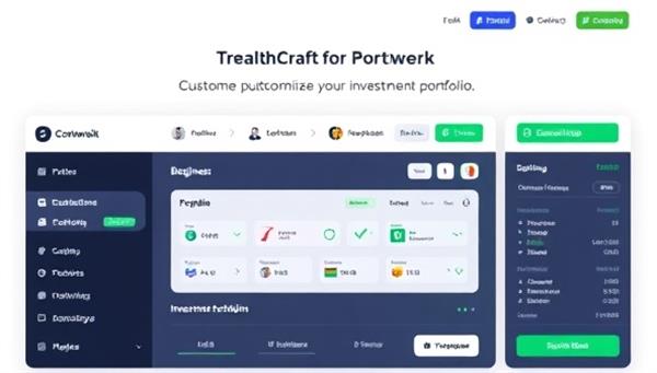 An interactive platform mockup of WealthCraft Portfolio showing a beginner user easily customizing their investment portfolio with drag-and-drop features, educational tooltips, and real-time performance tracking, illustrating simplicity and empowerment in investment decisions for beginners.