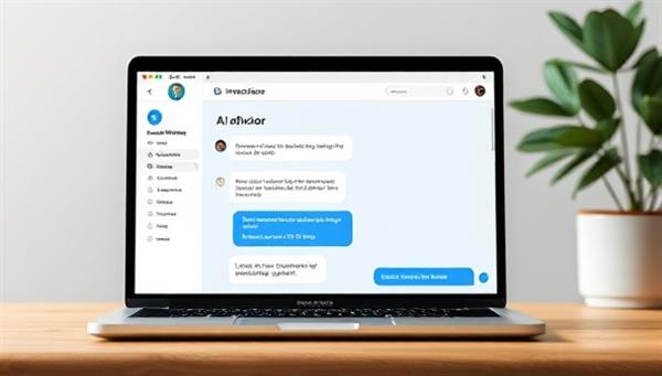 An illustrative visual of the InvestWise ChatBot platform interface on a laptop screen displaying a chat conversation between a user and the AI advisor, featuring investment recommendations, market insights, and personalized portfolio suggestions, creating an engaging and interactive experience for novice investors and financial enthusiasts.