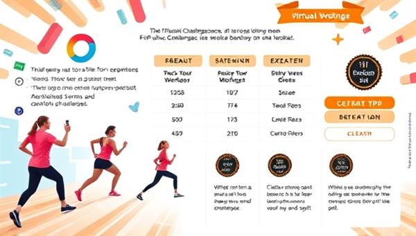 An energetic visual representation of a virtual fitness challenge featuring participants engaging in dynamic workouts, tracking their progress on a digital platform, and celebrating achievements with virtual badges and rewards, inspiring motivation and community spirit in the FitFusion Challenges experience.