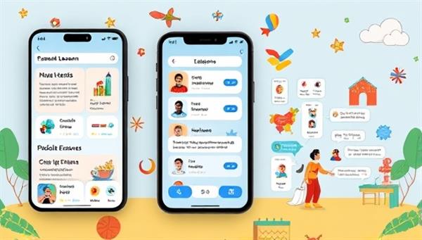 An engaging app interface showcasing language lessons, interactive exercises, and virtual language exchange features, with colorful graphics and diverse cultural elements, creating an immersive and educational language learning experience within the app.