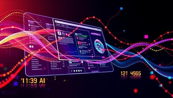 An artistic representation of a website interface morphing and adapting in real-time based on user interactions, with colorful data streams symbolizing the AI personalization process, highlighting innovation and customization.