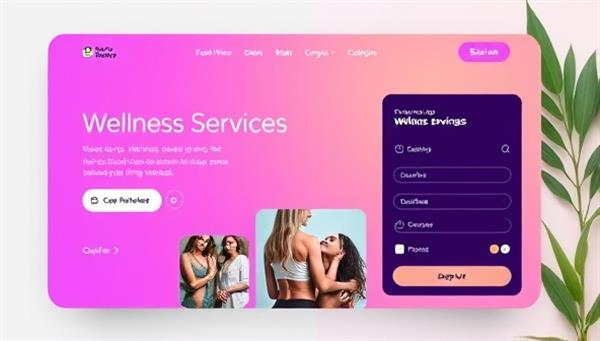 A sleek and modern digital platform interface showcasing different wellness services available for booking, with vibrant colors and engaging visuals to attract users.