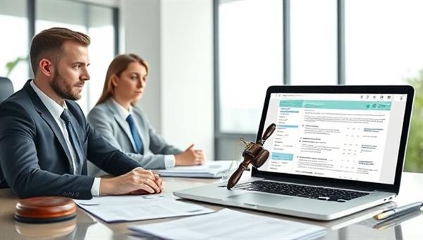 An online legal consultancy advertisement featuring professional real estate attorneys in virtual consultations, legal documents, and a laptop displaying property law resources, conveying expertise and professionalism in real estate legal services.