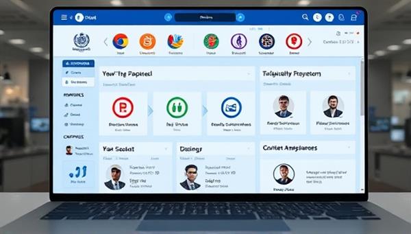 An online marketplace interface with government logos and supplier profiles, showcasing a transparent and efficient procurement process with real-time bidding updates and contract award notifications, symbolizing collaboration and diversity in government sourcing.