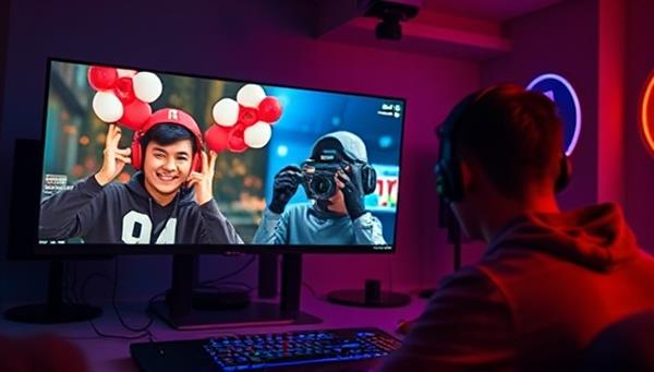 An engaging livestream scene featuring a gamer showcasing a virtual product within their gameplay, seamlessly integrated into the stream without disrupting the viewer experience, illustrating the authentic and immersive nature of virtual product placements.