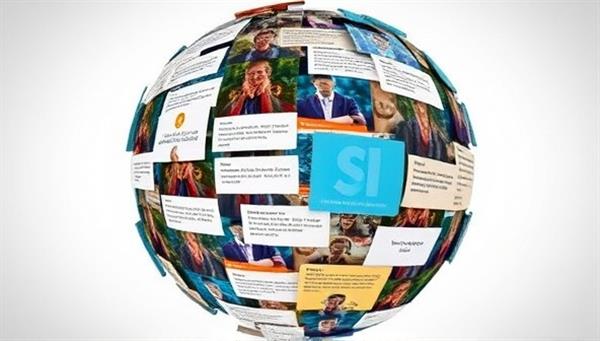 An artistic representation of a digital sphere filled with diverse multimedia storytelling elements, such as text snippets, images, and interactive buttons, inviting users to explore and engage with immersive narratives within the StorySphere platform.