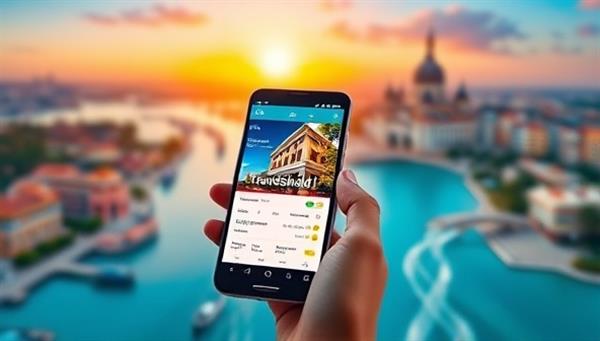 An enticing visual of a smartphone screen displaying the TravelShield app, with vibrant travel destination images in the background and a prominent "Get Insured Now" button, highlighting the ease of securing on-demand insurance coverage.