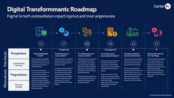 An illustration of a digital transformation roadmap with key milestones and tech integration points, highlighting the journey towards tech optimization and impact amplification for nonprofits.