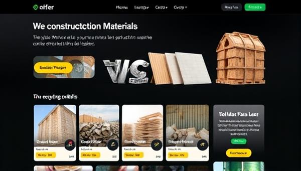 An interactive platform interface featuring a variety of construction materials available for recycling, displayed with images, descriptions, and pricing details, showcasing the platform