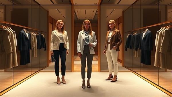 An elegant virtual fitting room experience where users can see themselves virtually trying on different outfits and accessories, enhancing the online shopping experience with a touch of personalization and convenience.