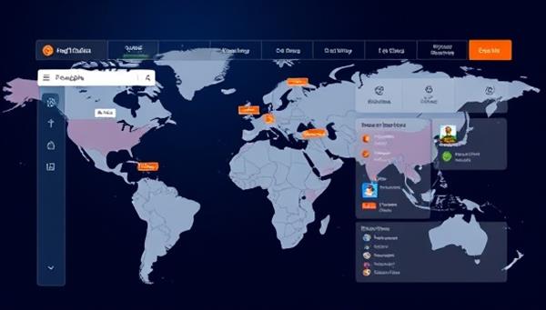 An engaging visual of a digital freight booking platform interface with a map displaying real-time shipments, carrier profiles, and transaction details, highlighting efficiency, transparency, and global connectivity in cargo transportation.