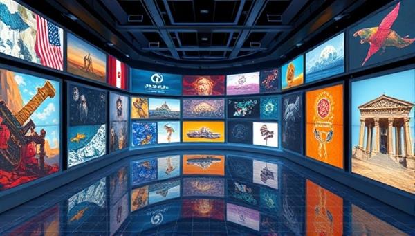 An immersive digital art gallery showcasing a diverse collection of NFT artworks displayed on virtual screens, with interactive features for exploring each piece and connecting with the artists, creating a futuristic and interactive art discovery experience.