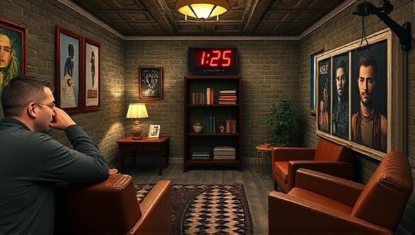 An engaging virtual escape room setting with intricate puzzles, mysterious clues, and a countdown timer, as players collaborate remotely to escape the room before time runs out, creating a sense of suspense and teamwork in an online interactive environment.