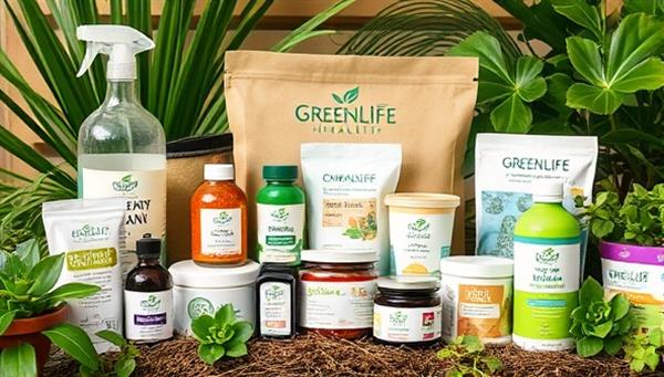 An image of a curated selection of eco-friendly health and wellness products displayed in a natural setting, surrounded by green plants and sustainable packaging, showcasing the environmentally conscious and holistic offerings of GreenLife Health Marketplace.