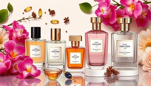 An elegant image showcasing a collection of beautifully designed fragrance bottles surrounded by fresh flowers and aromatic elements, evoking a sense of luxury, sophistication, and personalized scent experiences.