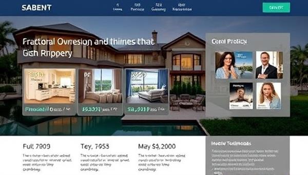 An engaging platform interface displaying a luxurious property with fractional ownership options highlighted, accompanied by financial performance metrics and investor testimonials, conveying the benefits of real estate investment through fractional ownership.