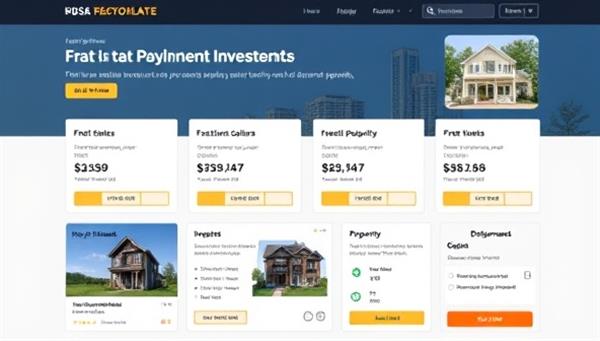 An engaging platform interface displaying a variety of real estate investment opportunities with fractional ownership options, interactive investment calculators, and transparent performance metrics, encouraging users to invest in multiple properties and build a diversified portfolio.