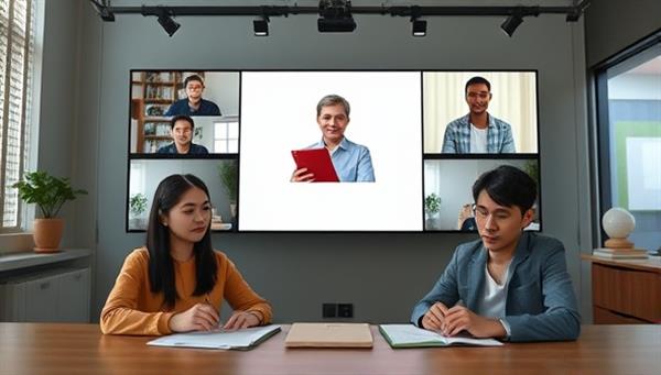An online skill-sharing session with participants exchanging knowledge and expertise in different fields through interactive workshops and virtual tutorials, fostering a collaborative learning environment and community engagement.