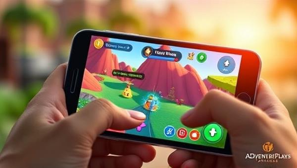 An engaging visual of a user navigating through an interactive ad game on a mobile device, with vibrant graphics, engaging challenges, and brand logos seamlessly integrated into the gameplay, illustrating the immersive and fun nature of AdVenturePlay