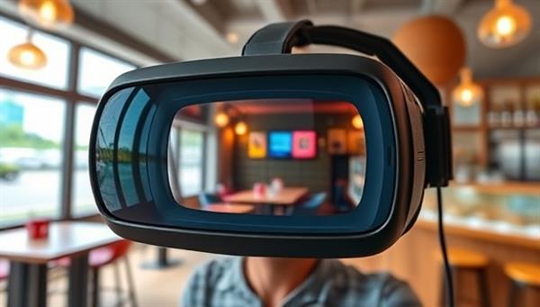 An exciting VR headset displaying a virtual tour of a vibrant local business, with interactive elements and realistic graphics, showcasing the immersive experience offered by the service.