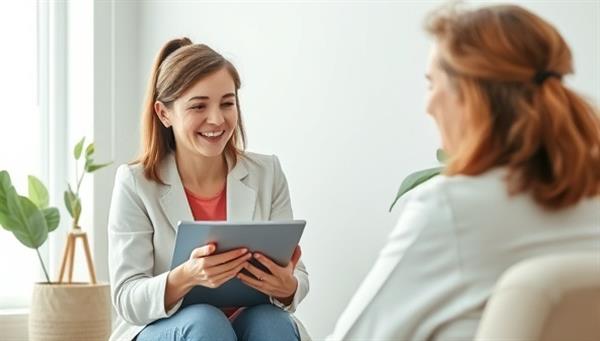 An empathetic therapist providing virtual counseling to a client, with a serene and comforting virtual background, showcasing a safe and welcoming environment for mental health support.