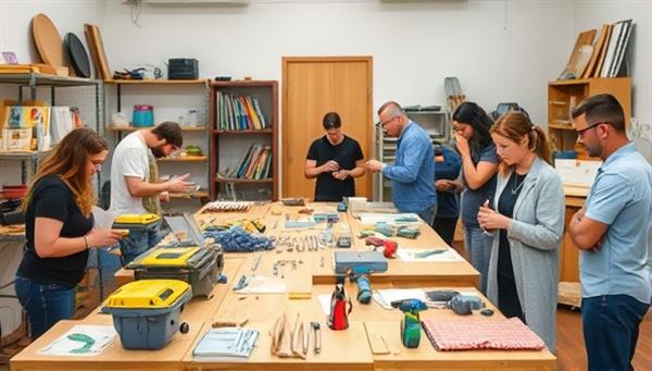 A workshop setup with various tools, equipment, and materials for home improvement projects, surrounded by eager participants learning and engaging in hands-on DIY activities, capturing the essence of learning and empowerment that CraftHaus Sessions offer to attendees.