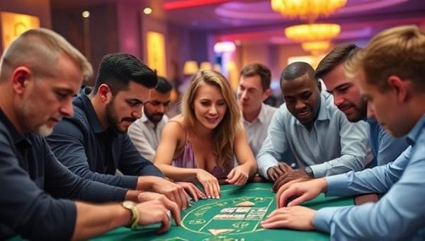 An exciting image of a diverse group of players engaged in skill-based casino games like poker and blackjack, showcasing intense concentration, strategic gameplay, and competitive spirit, reflecting the dynamic and engaging nature of the SkillWin Casino platform.