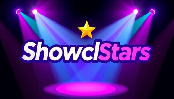 An animated logo of ShowcaseStars with vibrant colors and spotlight effects, symbolizing talent and entertainment, creating a visually appealing and memorable brand image.