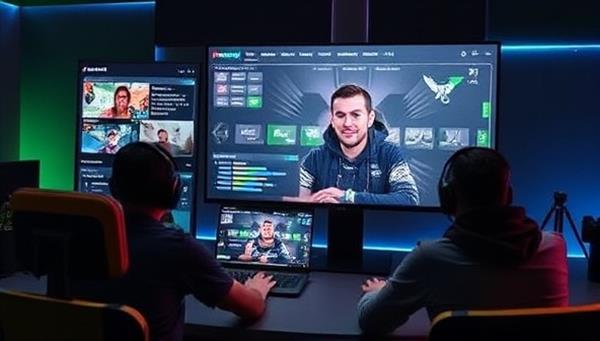 A visual representation of a professional eSports coach providing personalized training to a group of gamers in an online environment, with interactive gameplay analysis tools and strategic discussions, highlighting the skill development and coaching services offered by ProPlay Academy.