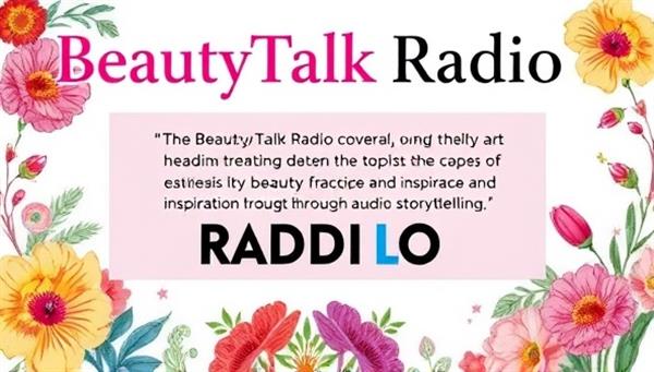 An artistic podcast cover design featuring vibrant beauty-themed illustrations and text, representing the diverse topics covered in the BeautyTalk Radio network, capturing the essence of beauty knowledge and inspiration through audio storytelling.