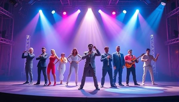 An imaginative scene featuring a virtual stage with vibrant lights and a diverse lineup of avatars showcasing their talents, including musicians, dancers, comedians, and magicians, capturing the excitement and diversity of talent on the platform.