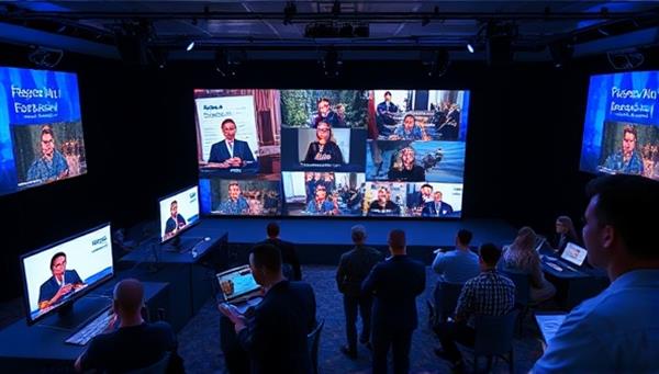 An interactive virtual event interface displaying a webinar in progress with engaged attendees participating in discussions and networking activities, illustrating the dynamic and immersive nature of online gatherings facilitated by the platform.