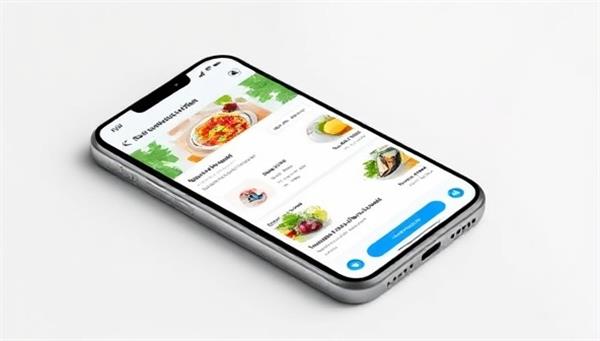 A sleek mobile app interface showing personalized health recommendations with vibrant visuals of healthy foods and exercise routines, creating a futuristic and user-friendly impression.