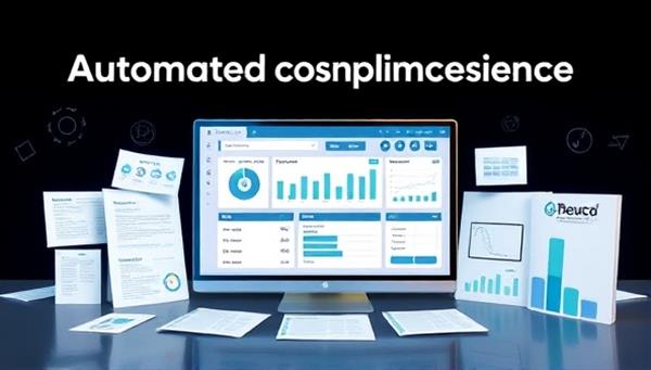 A digital interface displaying a user-friendly compliance dashboard with various modules for regulatory tracking and reporting, surrounded by industry-specific compliance documents and guidelines, symbolizing automated compliance management.
