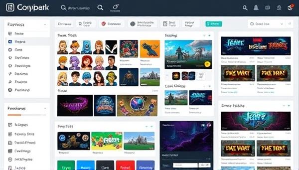 An interactive content marketplace display featuring a variety of gaming assets and resources, such as character sprites, sound effects, level designs, and streaming overlays, organized in a user-friendly interface with search filters and previews, illustrating the diversity and quality of content available on the platform.