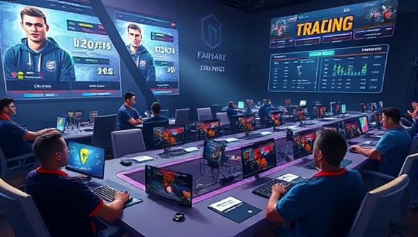 An exciting visual of users managing their virtual eSports teams on the Fantasy Arena Trading platform, strategizing player trades, analyzing performance data, and competing in simulated eSports tournaments, creating a dynamic and competitive environment for fantasy eSports enthusiasts.